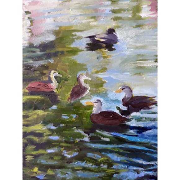 “Duck Pond“ Original oil painting on Cradled Wood Panel 10"w x 8"h x 1.5"d - Picture 3 of 8